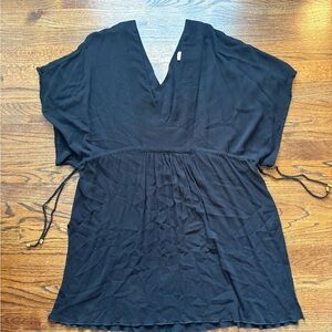 Ralph Lauren Black V-Neck Cinch-Side Swim Coverup crinkle fabric
